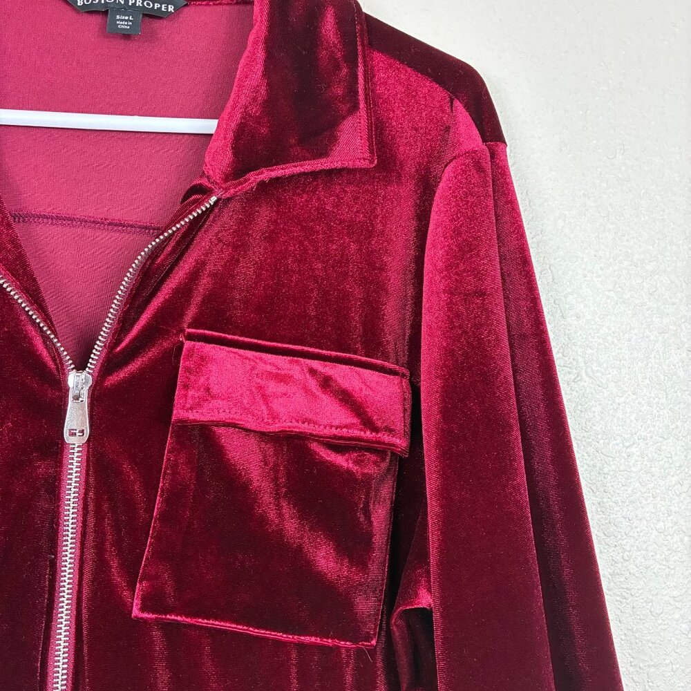 Boston Proper Chic Velour Drawstring Jacket Burgu… - image 3
